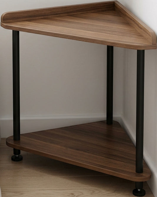 Zndwk Triangular Two-Tier Corner Bedside Table Walnut Black - Lifestyle view