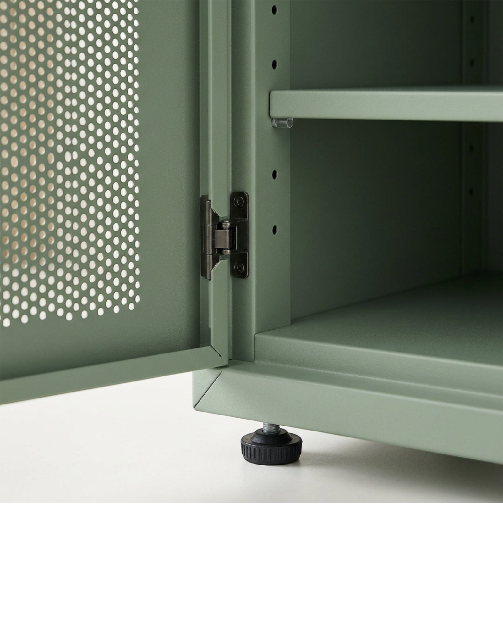 Zndwk Perforated Steel Bedside Cabinet with One Door Sage - Detail view