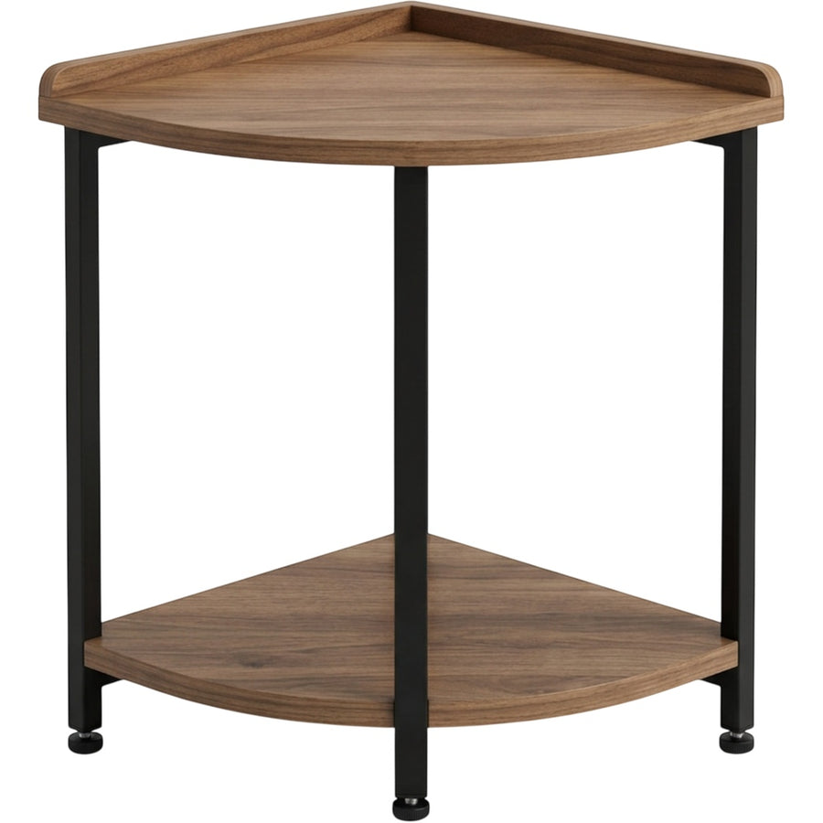 Zndwk Triangular Two-Tier Corner Bedside Table Walnut Black