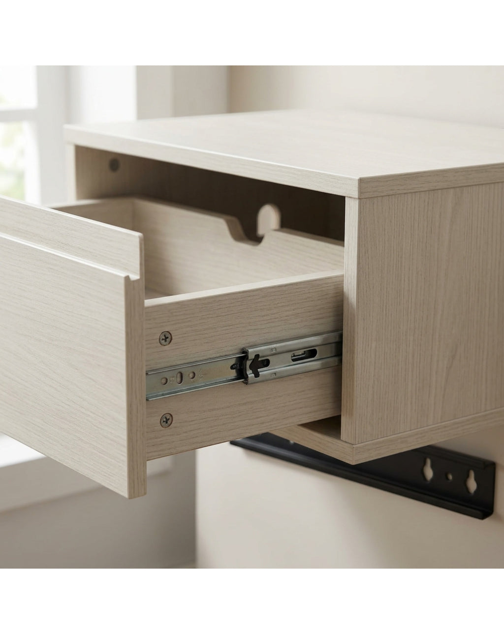 Zndwk Wall-Mounted Floating Nightstand with Drawer 45 cm Ash White - Detail view