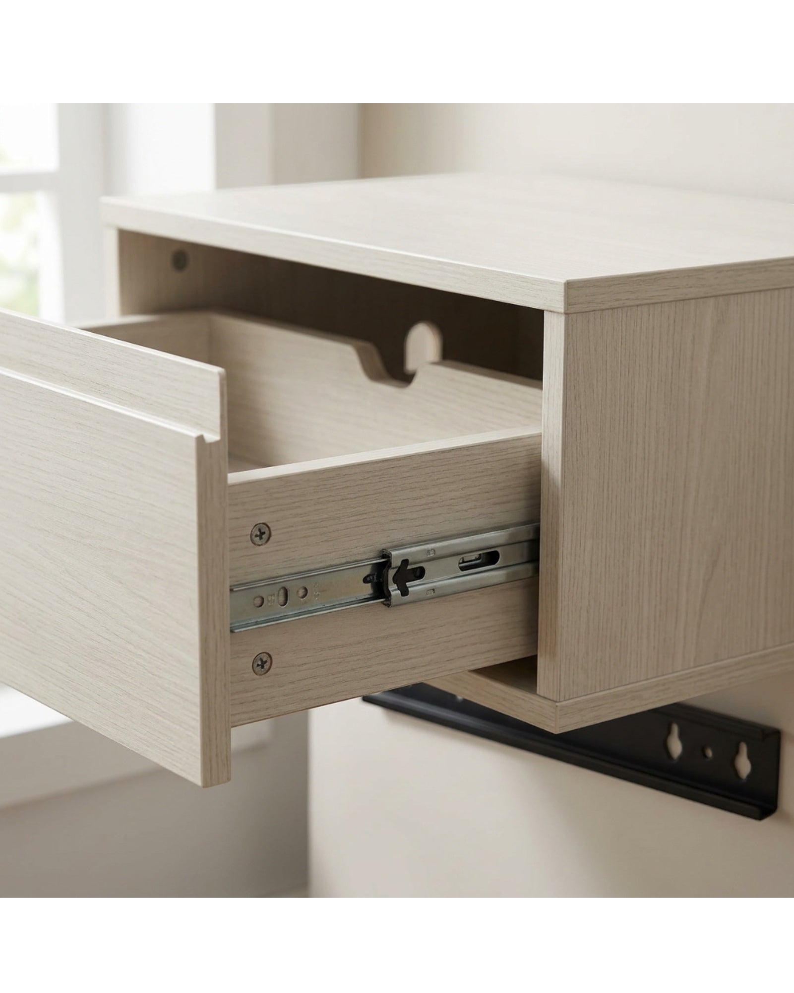 Zndwk Wall-Mounted Floating Nightstand with Drawer 45 cm Ash White - Detail view